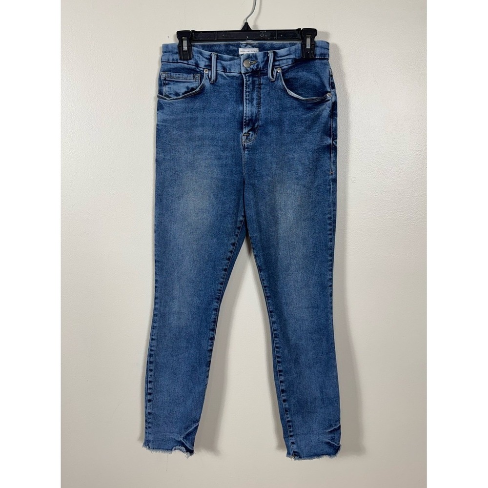 Good American Good Waist High Rise Skinny Crop Jean Size 12 Dark Wash